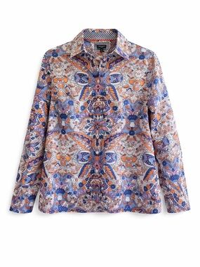 Talbots Classic Cotton Shirt – Royal Palm Paisley Size Medium Petite